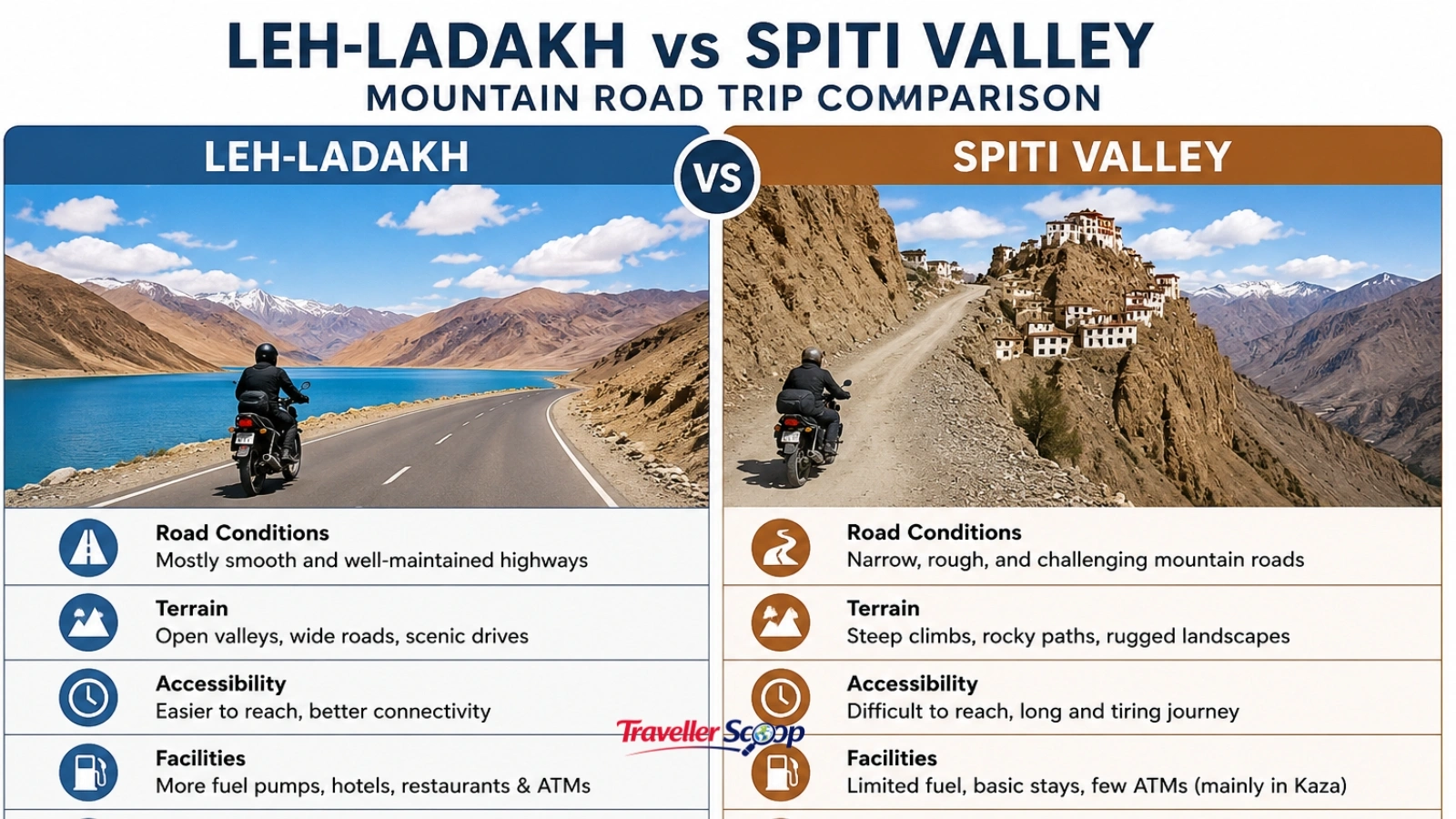 Leh-Ladakh vs Spiti Valley mountain road trip comparison Leh-Ladakh vs Spiti Valley mountain road trip comparison