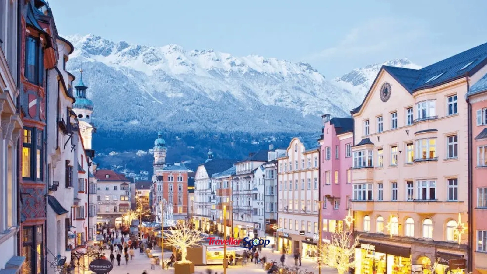 Europe with snowy mountains and Christmas markets