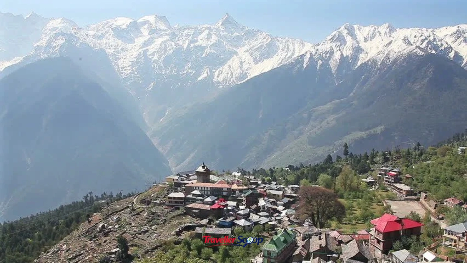 Kalpa village with Kinnaur Kailash peak Kalpa village with Kinnaur Kailash peak