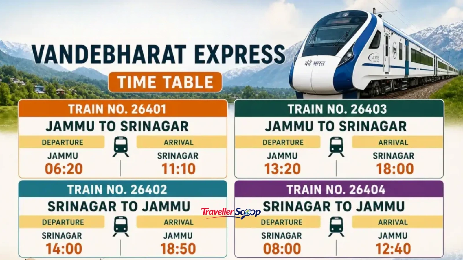 Vande Bharat Express Trains Schedule from Jammu to Srinagar Vande Bharat Express Trains Schedule from Jammu to Srinagar