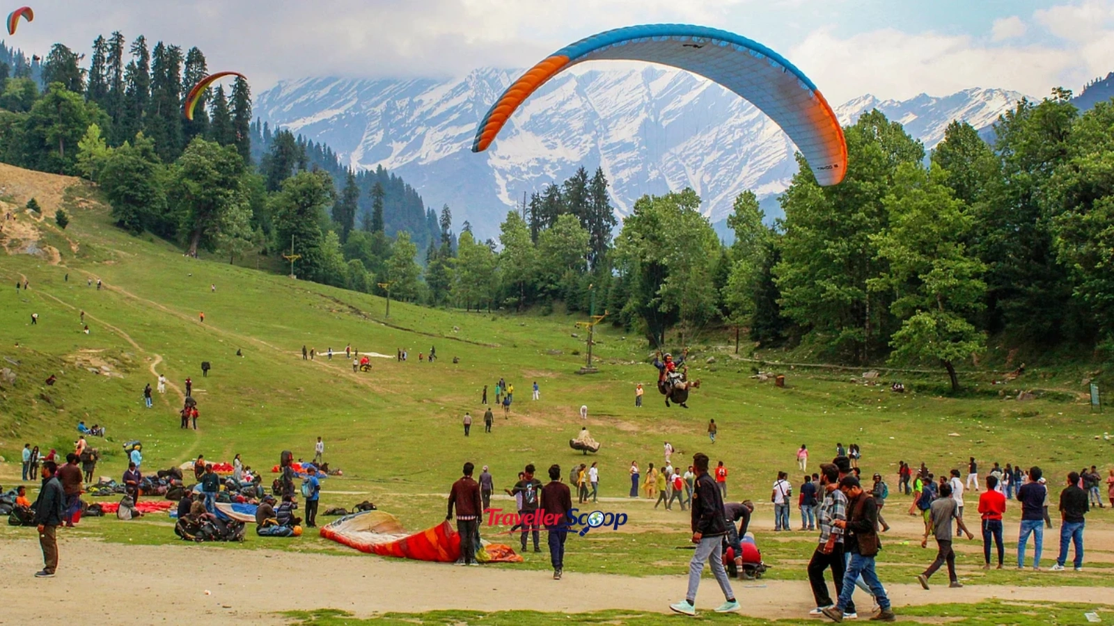 Paragliders over Bir Billing Himachal Pradesh green valleys June Paragliders over Bir Billing Himachal Pradesh green valleys June