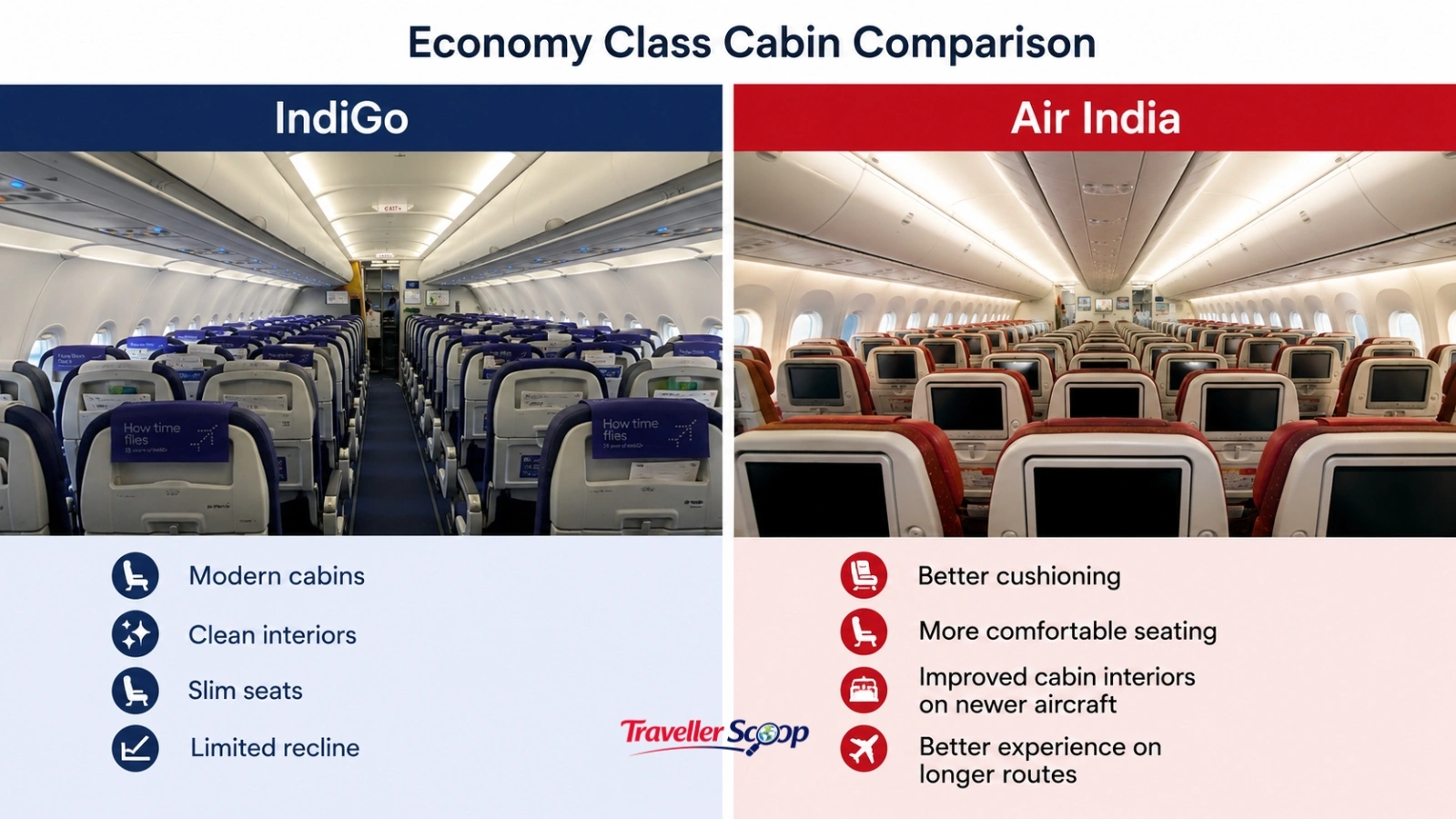 Economy class cabin comparison indigo and air india