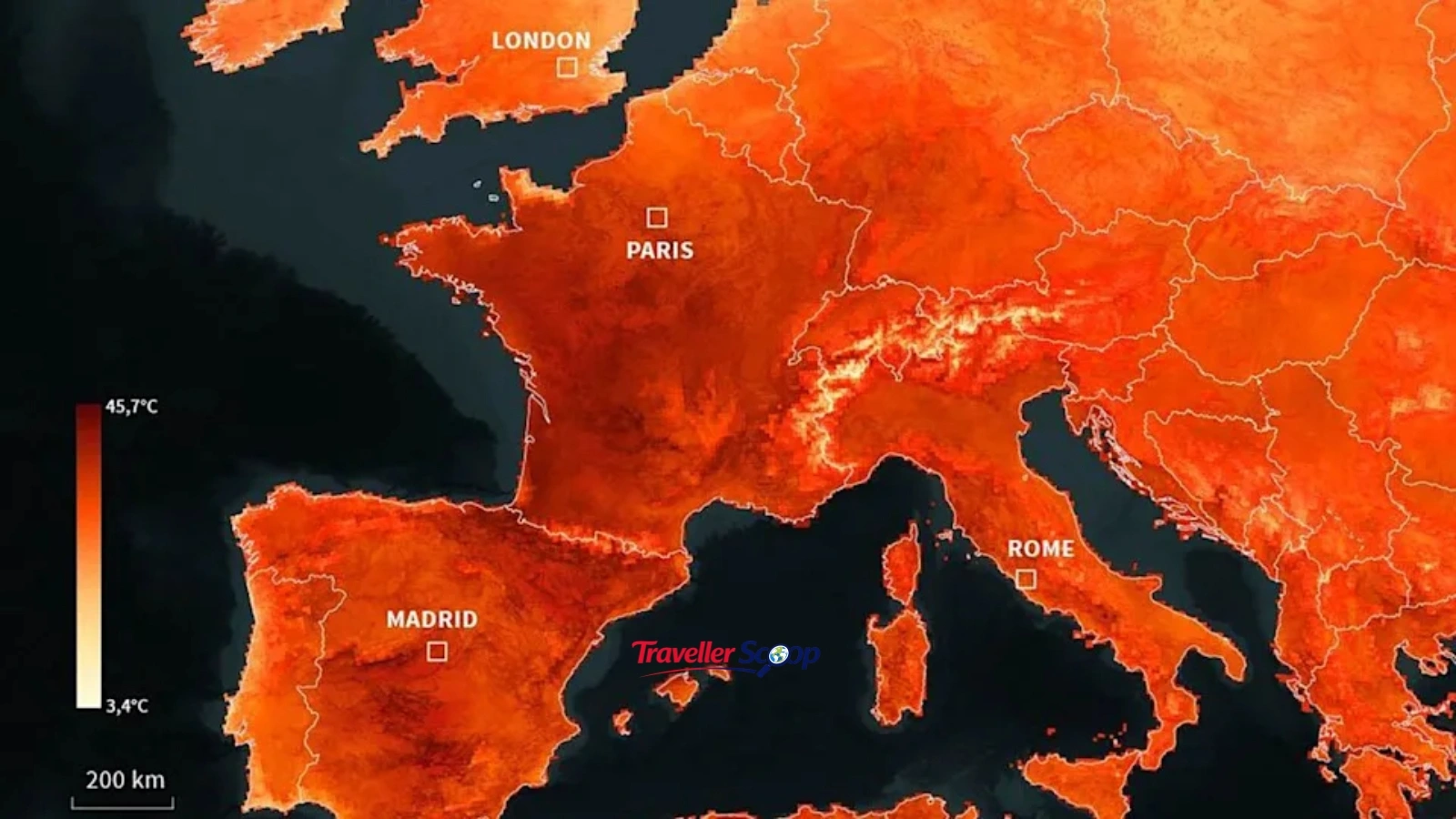 Europe Heatwave Alert map showing red alert zones Europe Heatwave Alert map showing red alert zones
