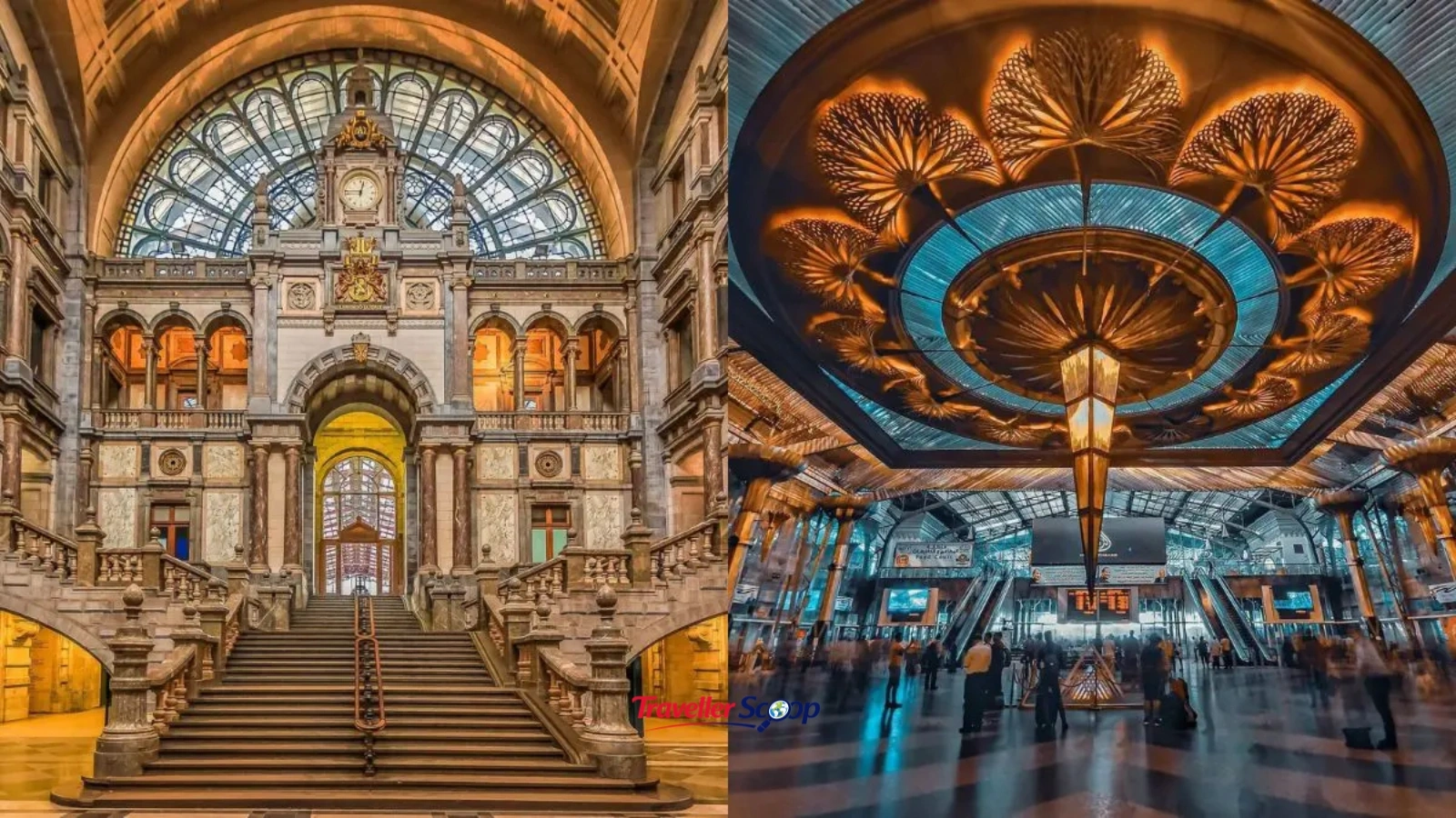The soaring dome interior of Antwerp Central Station Belgium one of the most beautiful railway stations in the world