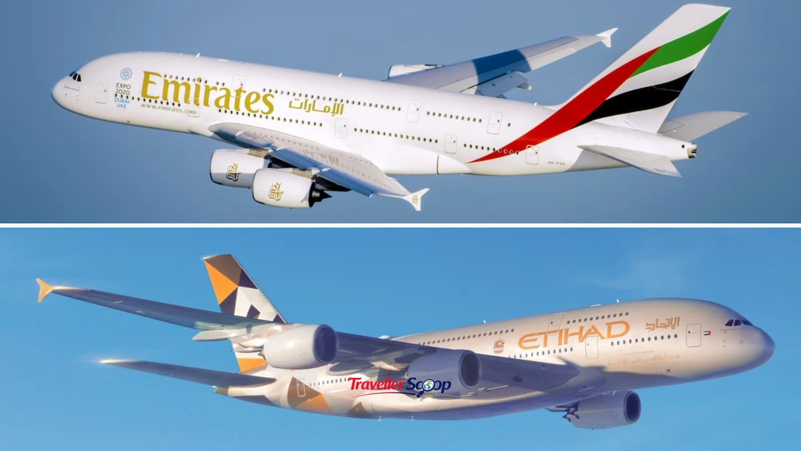 Emirates and Etihad aircraft at Dubai International Airport Emirates and Etihad aircraft at Dubai International Airport