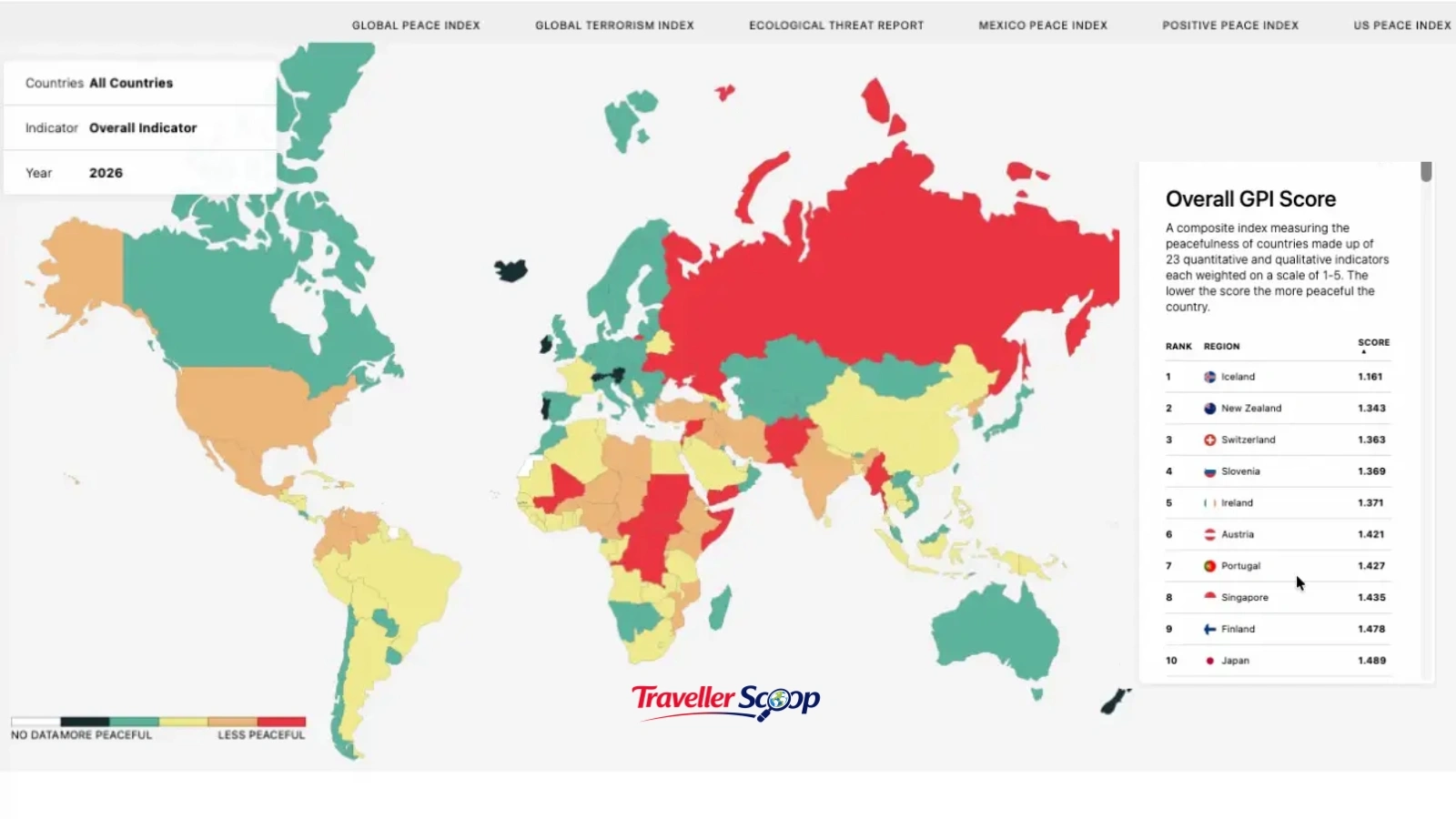 Global Peace Index 2026 top countries world map ranking Global Peace Index 2026 top countries world map ranking