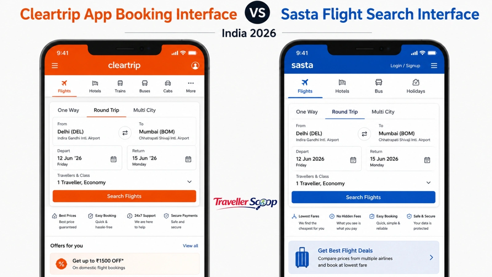 Cleartrip app booking interface vs Sasta flight search India 2026 Cleartrip app booking interface vs Sasta flight search India 2026