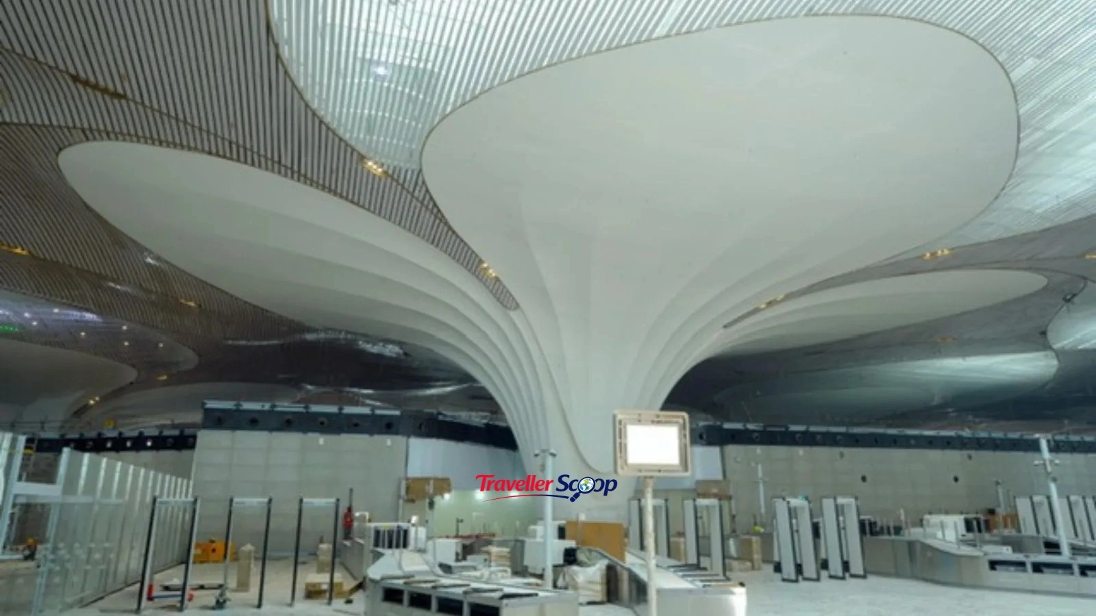 Navi Mumbai Airport Terminal 1 exterior Zaha Hadid lotus architecture Navi Mumbai Airport Terminal 1 exterior Zaha Hadid lotus architecture