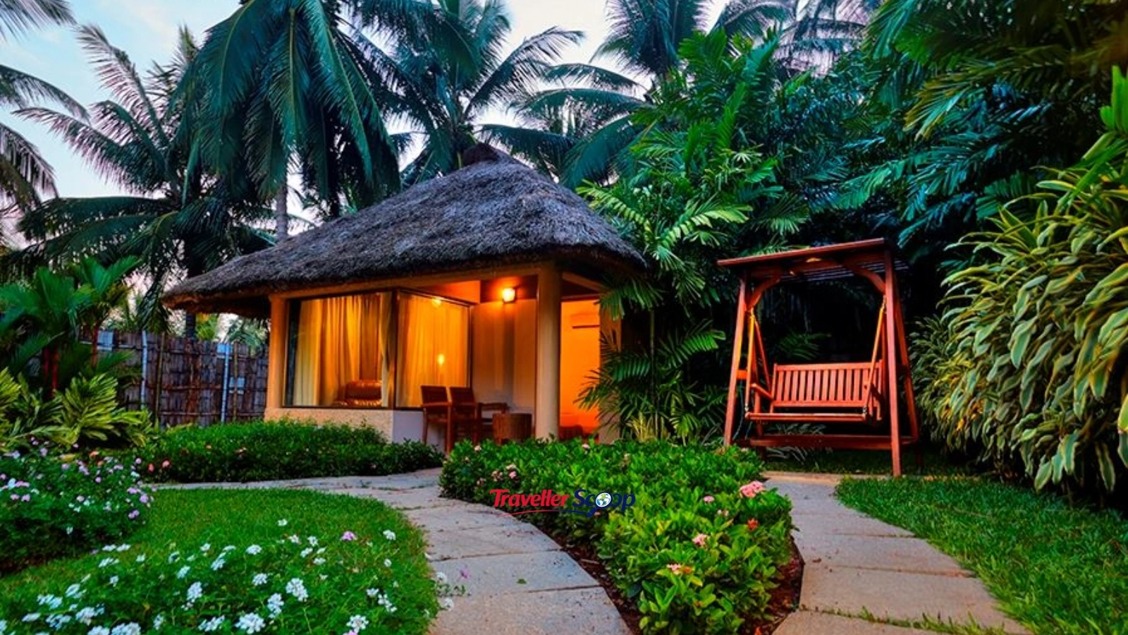 A lush green farmhouse with a private pool surrounded by mango trees A lush green farmhouse with a private pool surrounded by mango trees