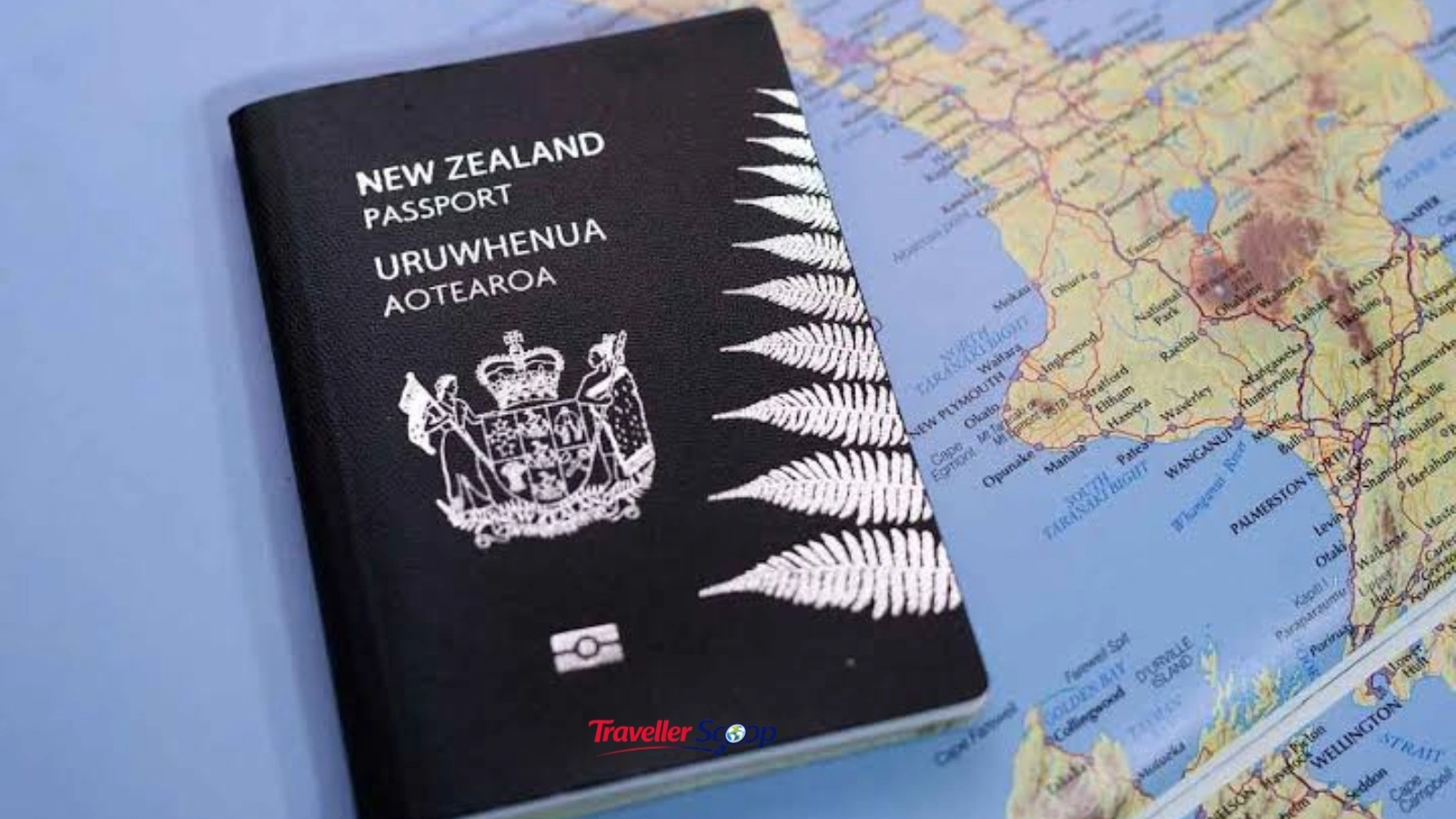 New Zealand landscape with a visa document overlay New Zealand landscape with a visa document overlay