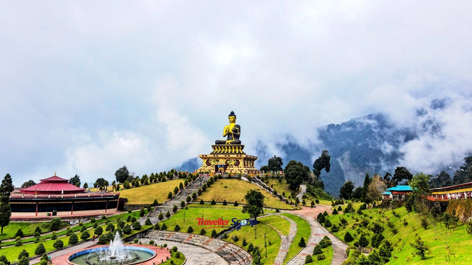 Kalimpong monastery with mountain backdrop Kalimpong monastery with mountain backdrop