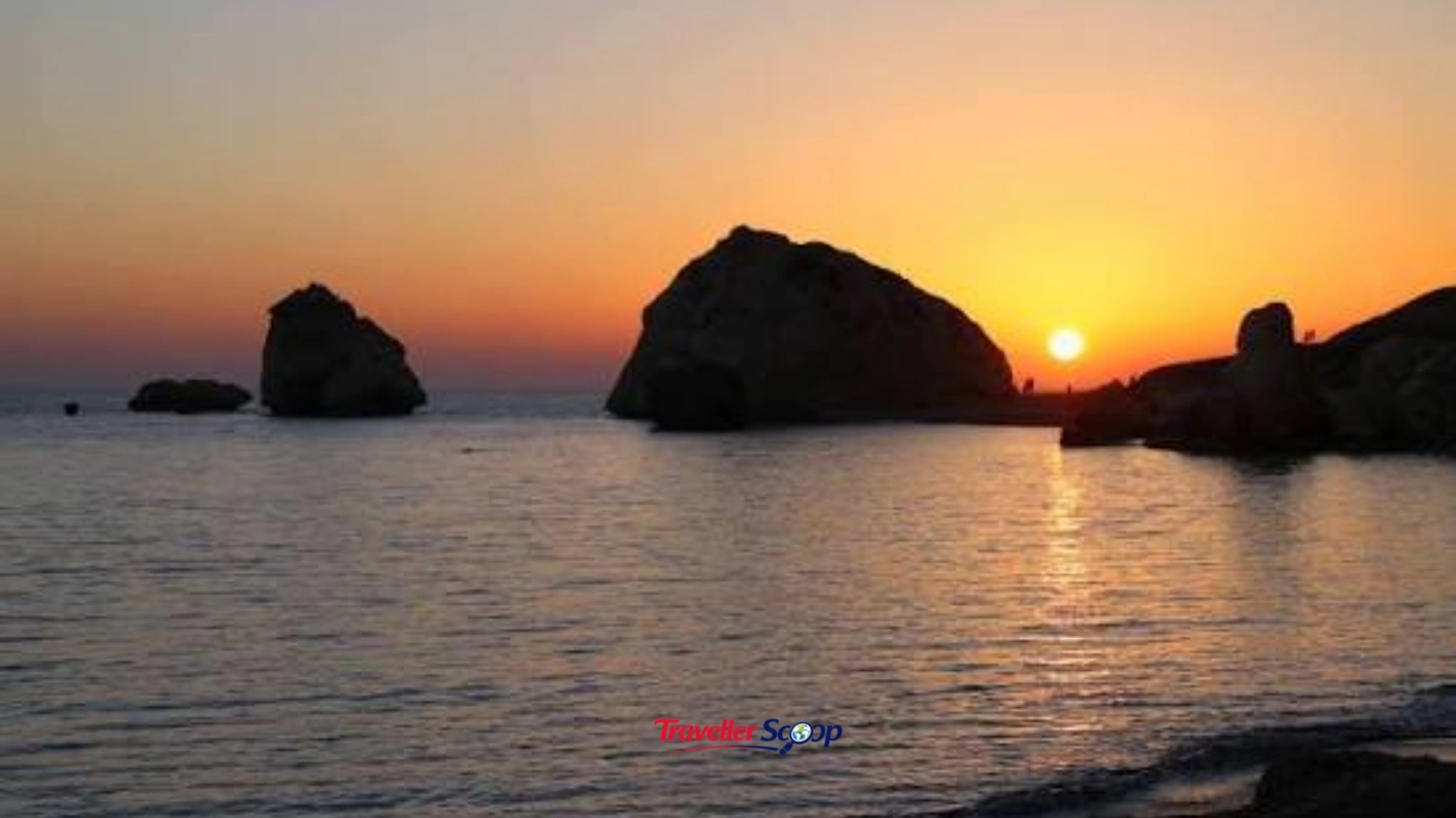 Paphos Cyprus coastline sunset with Aphrodite’s Rock silhouette Paphos Cyprus coastline sunset with Aphrodite's Rock silhouette