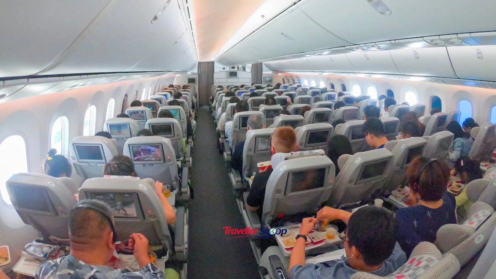 JAL Boeing 787 economy cabin JAL Boeing 787 economy cabin
