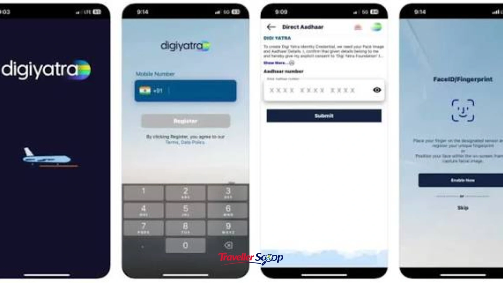 Screenshot-style illustration of Digi Yatra app registration screen