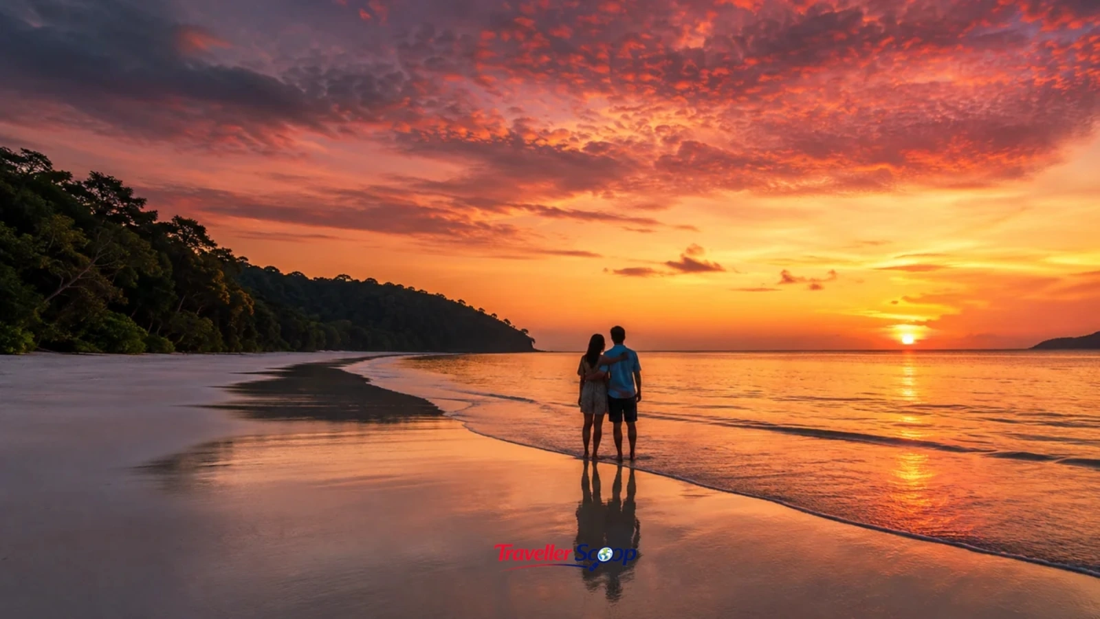 Andaman vs Lakshadweep honeymoon comparison couple at Radhanagar Beach sunset Andaman vs Lakshadweep honeymoon comparison couple at Radhanagar Beach sunset