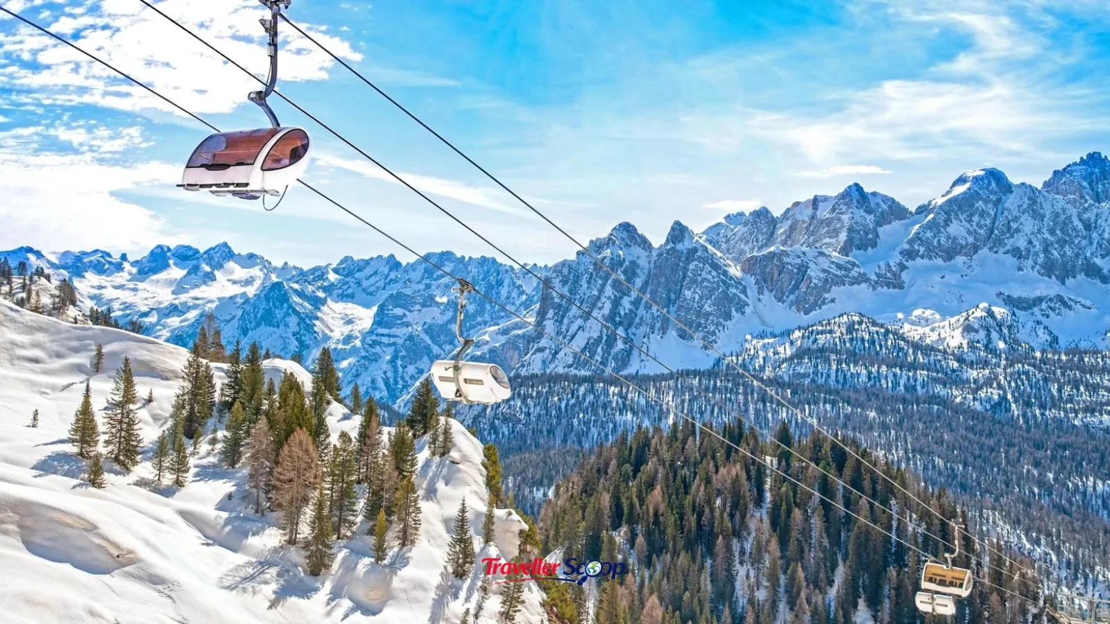 A quiet, uncrowded ski slope with Dolomite peaks visible in the distance A quiet, uncrowded ski slope with Dolomite peaks visible in the distance