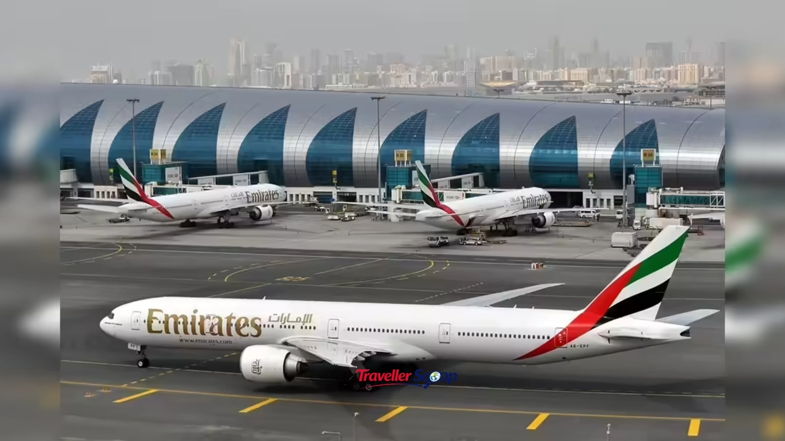 Emirates travel update aircraft parked at Dubai International Airport Terminal 3