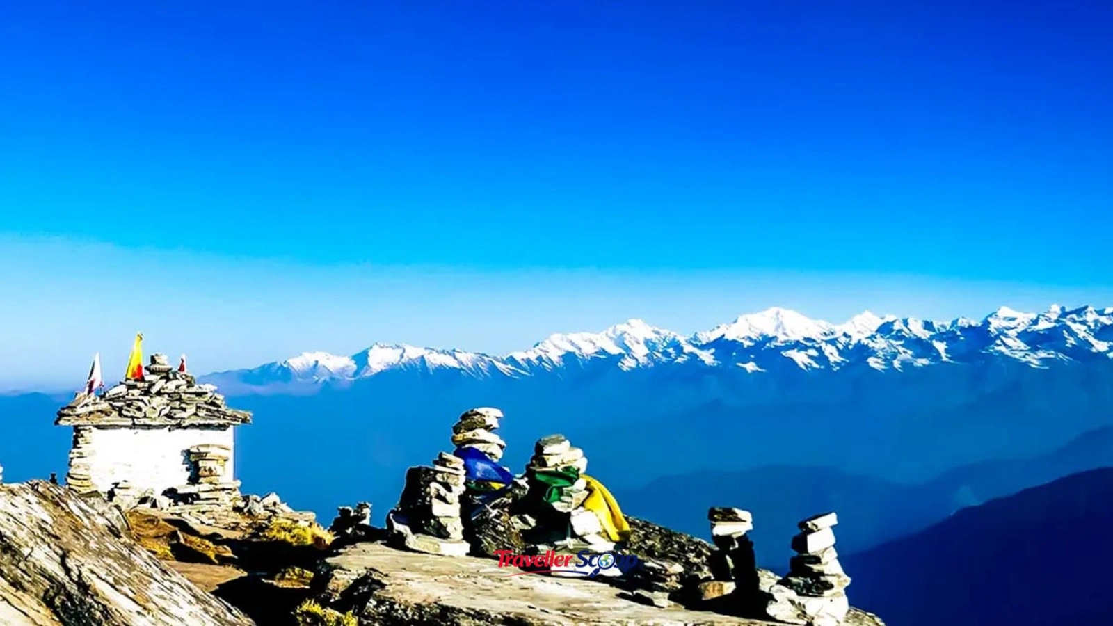 Chopta meadow and Himalayan peaks view in September Uttarakhand