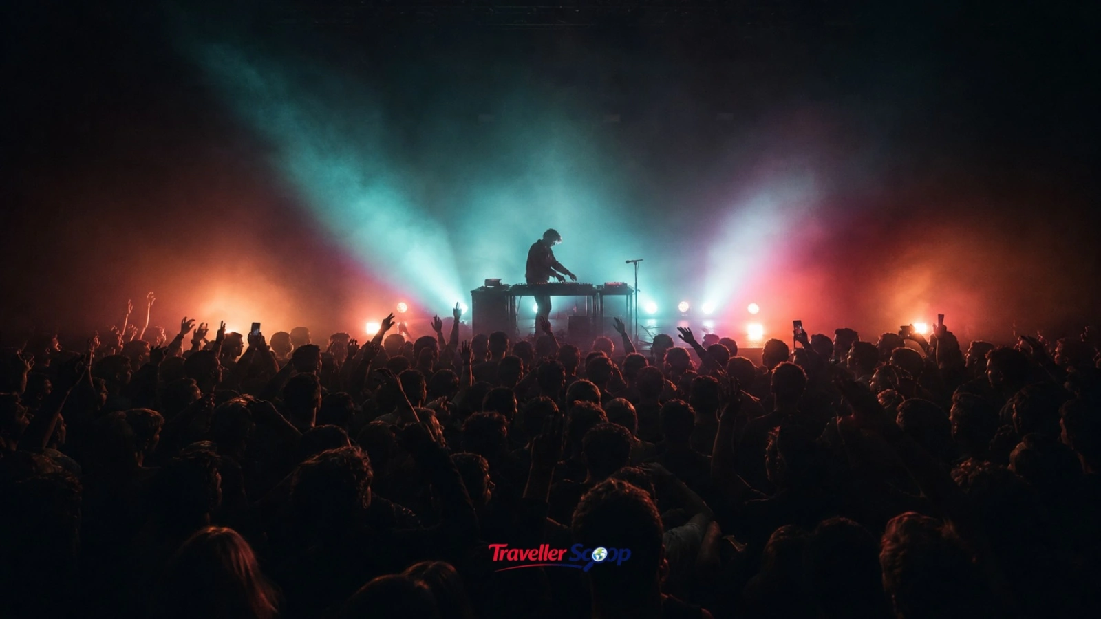 Fred again.. electronic music live show with stage lighting and crowd Fred again.. electronic music live show with stage lighting and crowd