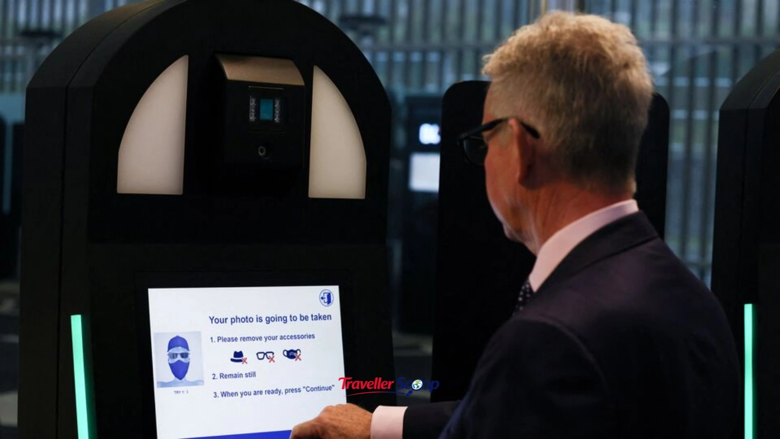 Self-service EES kiosk showing Schengen's new biometric