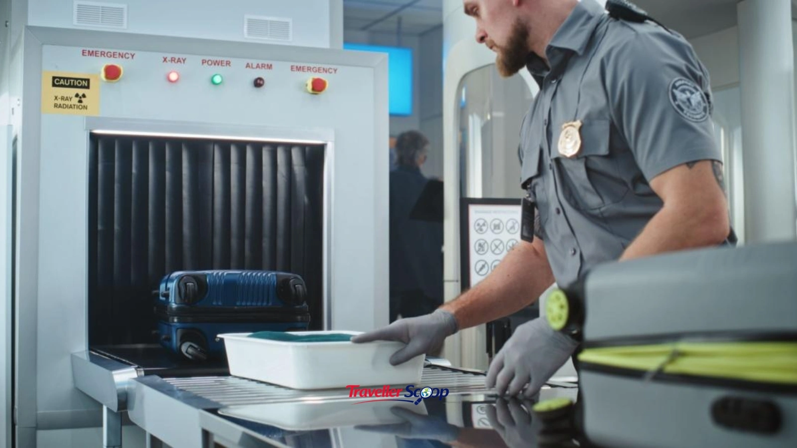 TSA officer checking boarding pass at airport security TSA officer checking boarding pass at airport security