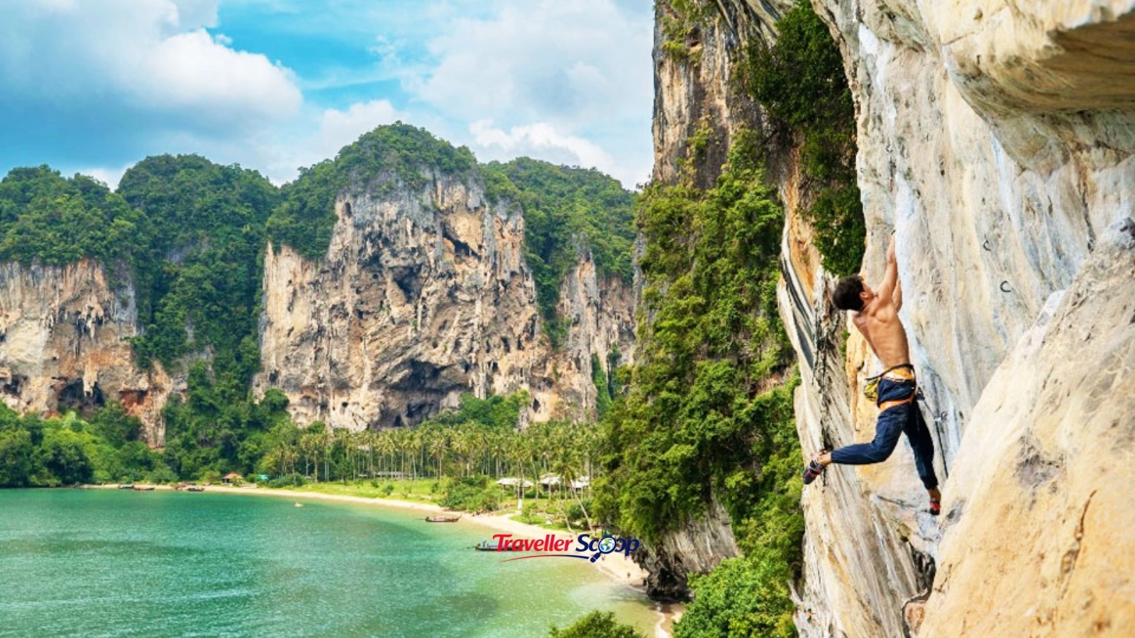 rock climbing above Railay Beach Thailand rock climbing above Railay Beach Thailand