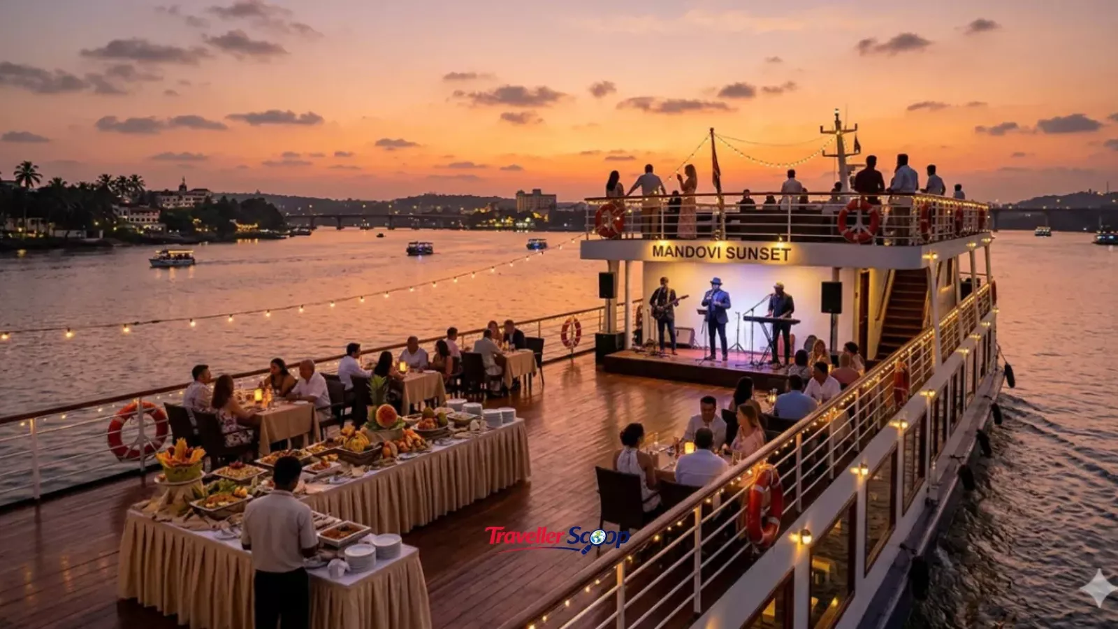 Best restaurants in Panjim Goa along the Mandovi riverside at sunset"