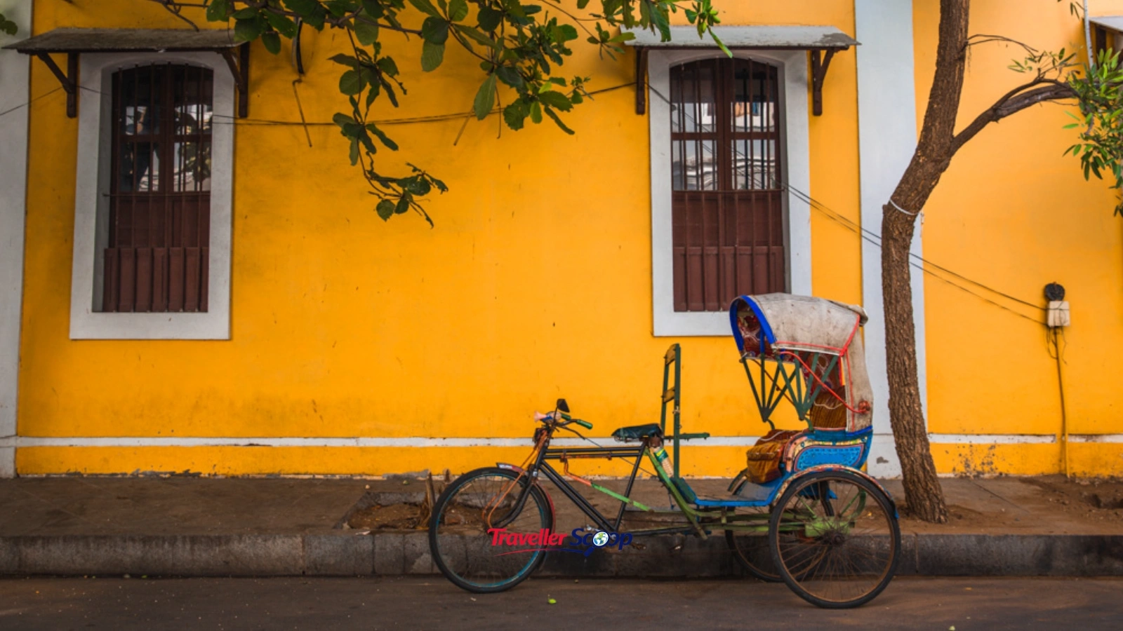 Colourful French Quarter street in Pondicherry, one of India's cheap tourist places with a European feel